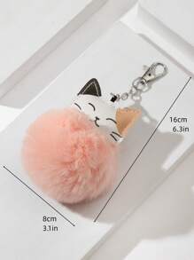 卡通猫和绒球装饰包饰可爱风格包包配饰配饰装饰适合少女女士大学生新秀和白领人士礼物汽车配饰女士猫钥匙扣兽人 - 彩色 - 查看 3