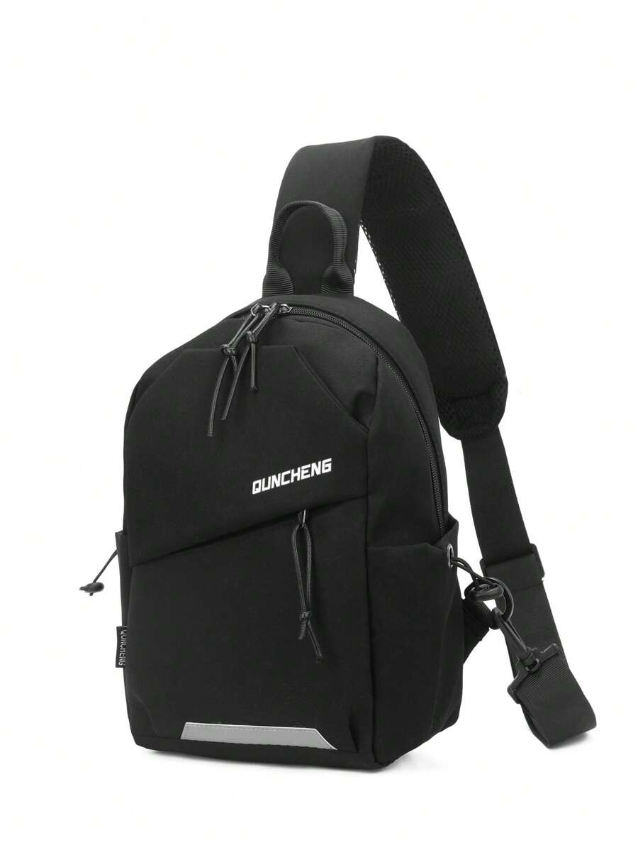 Myco Bolso bandolera compacto, con patrón de letras casual, adecuado para uso diario con gran capacidad, apropiado para deportes al aire guardar teléfonos, bolso unisex tipo riñonera universitario, adecuado para el primer día de clases, Navidad, San Valentín y otras ocasiones - Negro - Ver 1
