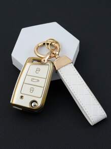 1set Car Key Case & Keychain Compatible With Volkswagen, Key Fob Cover - Multicolor - View 6