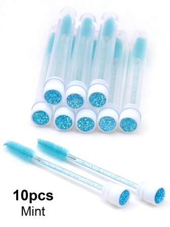 睫毛刷，10支装睫毛刷套装，含管状闪亮水钻眉毛睫毛膏刷，水晶睫毛化妆刷套装，适用于睫毛嫁接和眉毛刷，眉刷，眼影刷，螺旋刷，螺旋刷