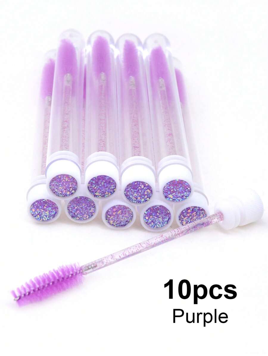Cọ chải mi, 10 cọ chải mi có ống kim tuyến, cọ chải mascara siêu nhỏ, cọ trang điểm lông mày chống bụi - Màu tím - Xem 1