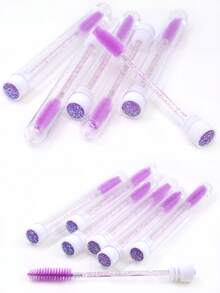 Cọ chải mi, 10 cọ chải mi có ống kim tuyến, cọ chải mascara siêu nhỏ, cọ trang điểm lông mày chống bụi - Màu tím - Xem 2