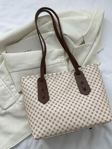 Small Geometric Pattern Tote Bag Zipper Fashion - Beige - View 2