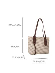 Small Geometric Pattern Tote Bag Zipper Fashion - Beige - View 3
