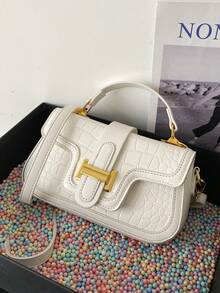 Small Square Bag White Crocodile Embossed Flap PU Fashion - White - View 2