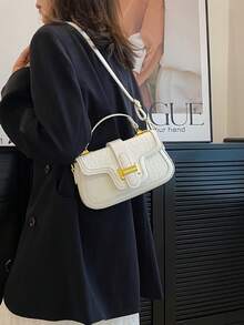 Small Square Bag White Crocodile Embossed Flap PU Fashion - White - View 1