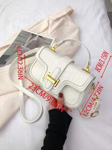 Small Square Bag White Crocodile Embossed Flap PU Fashion - White - View 3