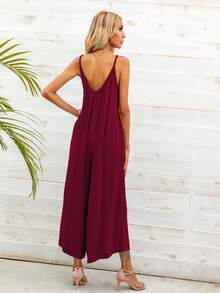 DEARCASE Solid Longline Cami Jumpsuit - Burgundy - View 2