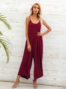 DEARCASE Solid Longline Cami Jumpsuit - Burgundy - View 3
