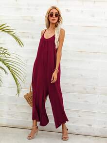 DEARCASE Solid Longline Cami Jumpsuit - Burgundy - View 4
