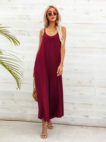DEARCASE Solid Longline Cami Jumpsuit - Burgundy - View 5