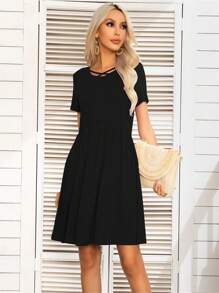 DEARCASE Criss Cross Front Dress - Black - View 1