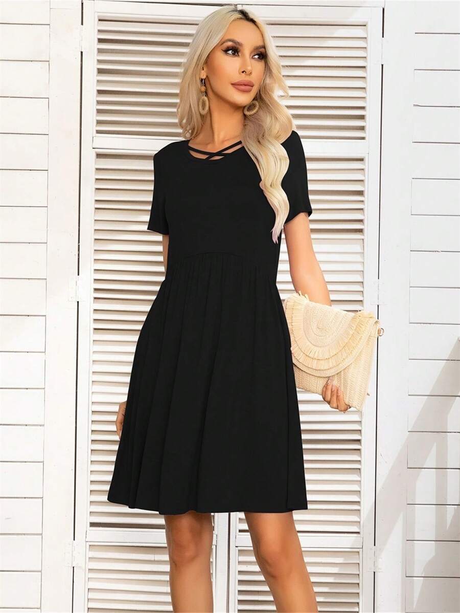 DEARCASE Criss Cross Front Dress - Black - View 1