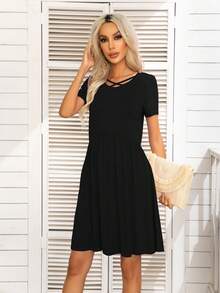 DEARCASE Criss Cross Front Dress - Black - View 3