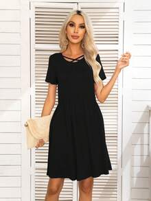 DEARCASE Criss Cross Front Dress - Black - View 5