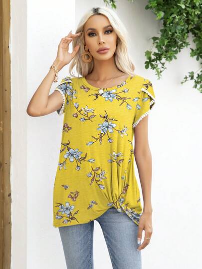 DEARCASE Maglietta con stampa floreale manica a petalo