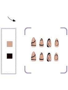 Upgrade Your Look With 1box Almond Striped Full Cover Fake Nail Kit - Black and White - View 3