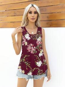 DEARCASE 印花背心上衣 - 酒紅色 - 查看 3