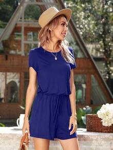 DEARCASE Solid Knot Waist Romper - Royal Blue - View 3