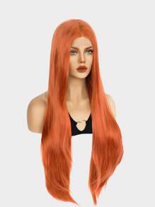 13 X 3 Lace Front Copper Red Extra Long Straight Silky Synthetic Wig For Women - Bronze - View 3