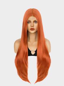 13 X 3 Lace Front Copper Red Extra Long Straight Silky Synthetic Wig For Women - Bronze - View 4