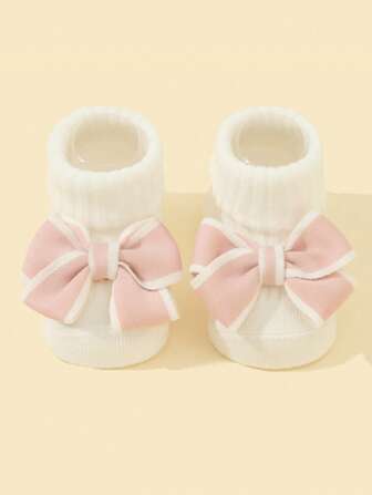 1對兒童蝴蝶結裝飾可愛短襪