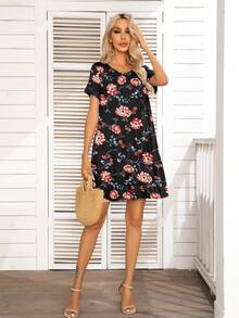 DEARCASE Floral Print Hidden Pocket Tee Dress - Multicolor - View 3