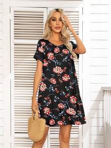 DEARCASE Floral Print Hidden Pocket Tee Dress - Multicolor - View 5