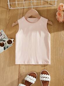 RueChic Young Girl's Casual Cool Solid Color Round Neck Sleeveless Tank Top/Shirt - Baby Pink - View 1
