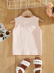 RueChic Young Girl's Casual Cool Solid Color Round Neck Sleeveless Tank Top/Shirt - Baby Pink - View 2