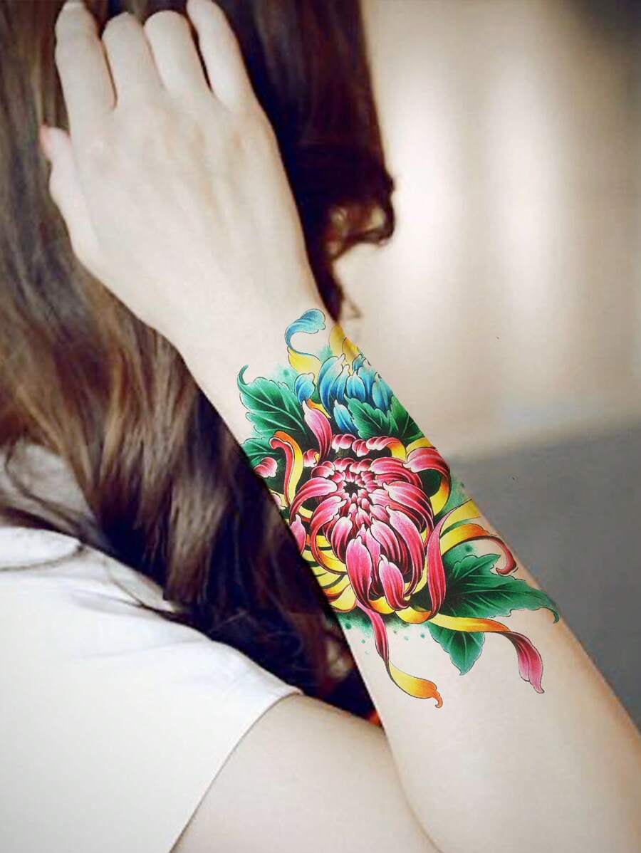 1sheet Flower Pattern Tattoo Sticker - Multicolor - View 1