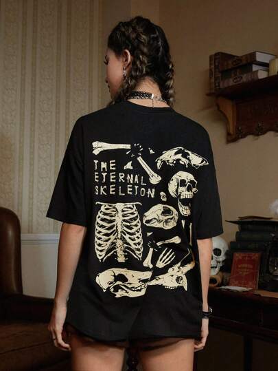 Academia Skull Print Drop Shoulder Tee