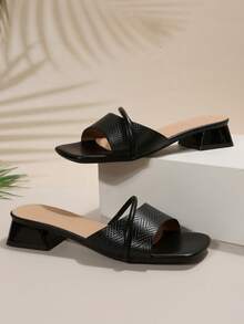 魅力四射踝帶高跟單鞋適用於緞面荷葉邊細高跟高跟鞋 - 黑色 - 查看 5