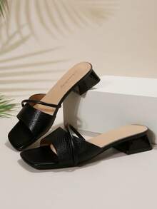 魅力四射踝帶高跟單鞋適用於緞面荷葉邊細高跟高跟鞋 - 黑色 - 查看 7