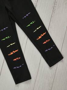 SHEIN Bộ thời trang bé gái xoắn lại Lá thư Loại bướm Giải trí - Đen và trắng - Xem 4