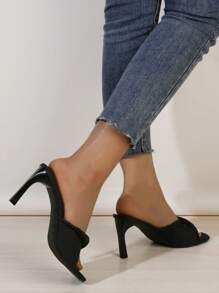 優雅穆勒涼鞋扭結細節細高跟涼鞋 - 黑色 - 查看 3