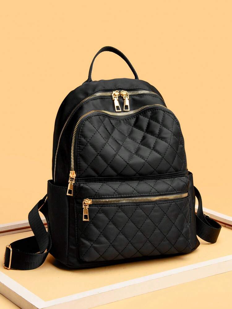 Preppy Classic Backpack Black Stitch Detail Zipper Adjustable-StrapBusiness Casual,Portable,LightweightFor Teen Girls Women College Students,Rookies & White-Collar WorkersCollege,Perfect For Office,Perfect For Work,School Backpack,Large Capacity,Portable,Laptop Compartment,For Teen Girls Women College Students,Boys And Men,College,Elementary School,Middle School,High School,Work,Business,Commute,Outdoors,Travel,Outings ,University Bag , Back To School
