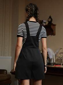 ROMWE Academia Mono overol con estampado de letra sin camiseta - Negro - Ver 2