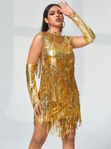 3 chiếc đầm bodycon viền kim loại đính sequin có tay & cổ áo tinh ranh - Vàng - Xem 6