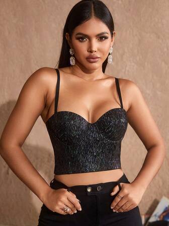 Solid Bustier Crop Cami Corset Top