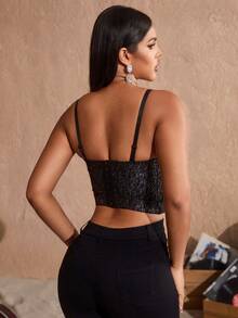 Solid Bustier Crop Cami Corset Top - Black - View 2