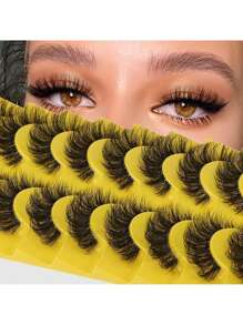 False Eyelashes,10Pairs 3D Faux Mink Lashes Fluffy Soft Wispy Volume Natural Long False Eyelashes
