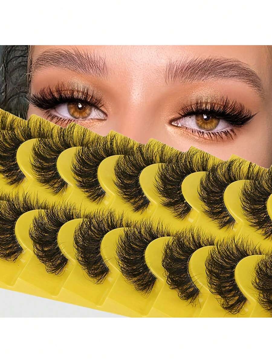 False Eyelashes,10Pairs 3D Faux Mink Lashes Fluffy Soft Wispy Volume Natural Long False Eyelashes