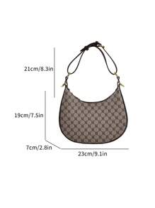SHIMEINI 1pc 2025 New Vintage Pattern Half Moon Shape Shoulder Handbag For Women, Daily Use, Holiday & Party Gifts