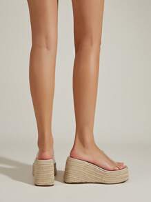 Phụ nữ có dây đeo trong suốt Espadrille Wedge Slide Sandals, Summer Summer Sandals - Màu be - Xem 3