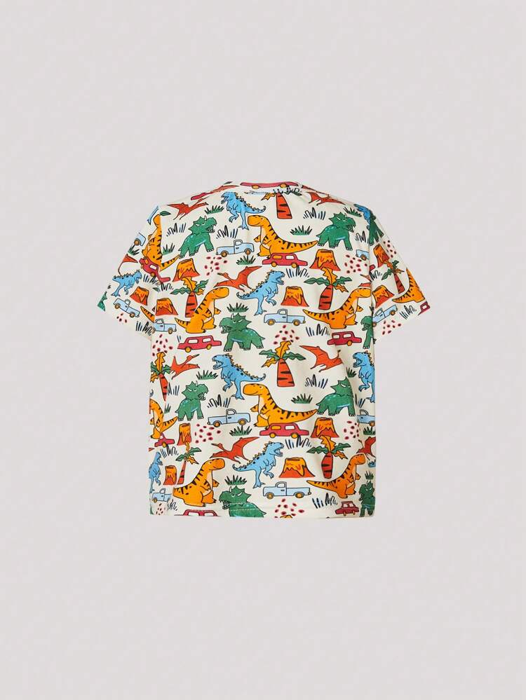 3pcs Baby Boy Cartoon Animal Pattern Knitted Soft Round Neck Short Sleeve T-Shirt Set