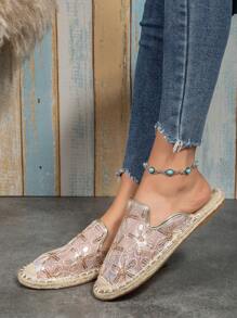 女士亮片裝飾編織度假戶外平底鞋