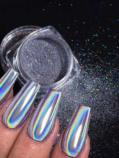 Chrome Nail Powder, 1box Y2K Aesthetic Laser Metallic Nail Glitter Holographic Powder For Nail Mirror Effect Polishing Pigment Shimmer Dip Powder DIY Nail Charms Nail Gems Nail Supplies