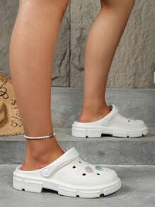 女士貝殼裝飾鏤空通風時尚戶外洞洞鞋 - 白色 - 查看 4