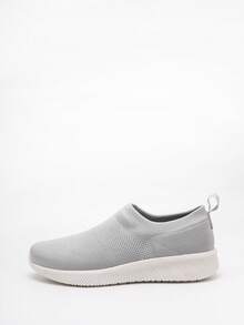 Women Slip On Grey Running Shoes, Sporty Outdoor Fabric Sneakers - Light Grey - View 2